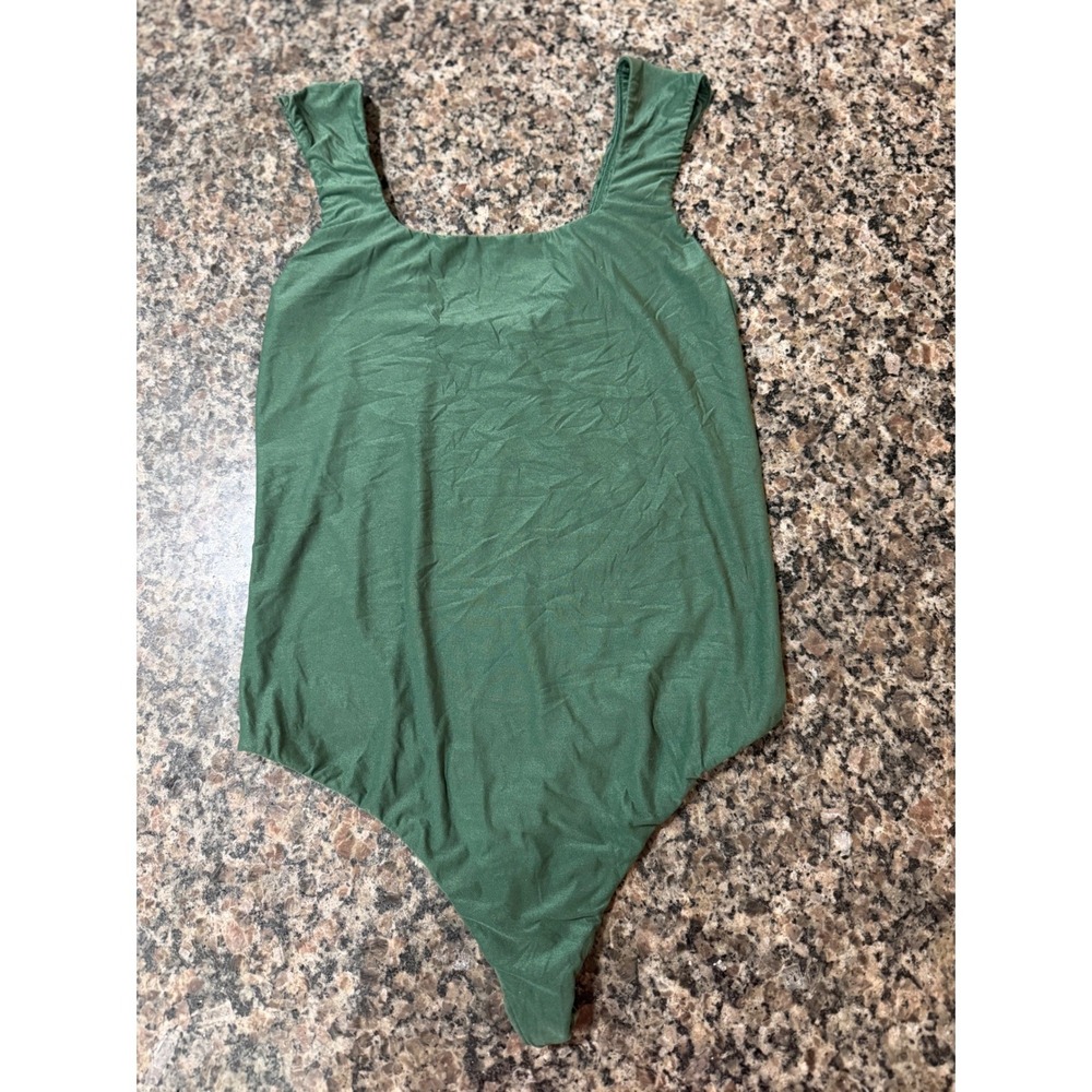 Aerie Smoothez Bodysuit Olive Green Square Neck Stretch Sleeveless Medium